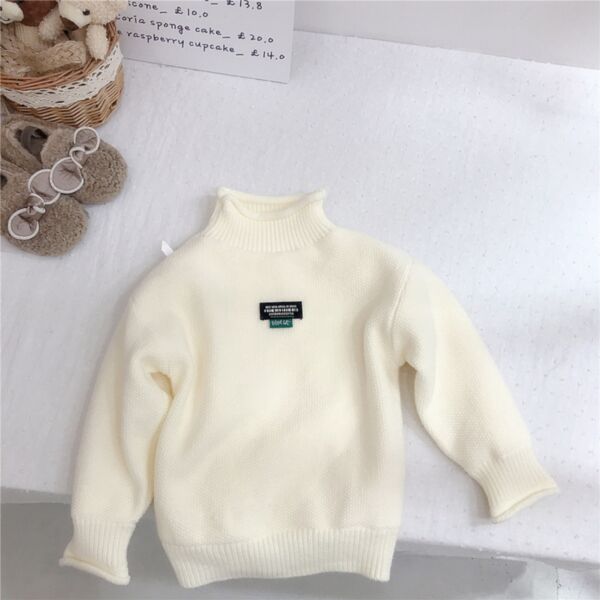 18M-6Y Knitwear Solid Color High-Collar Fleece Tops Sweater Wholesale Kids Boutique Clothing KTV493044