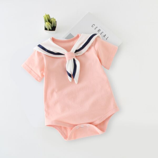 3-18M Navy Style Collar Short Sleeve Solid Color Romper Baby Wholesale Clothing KJV493084