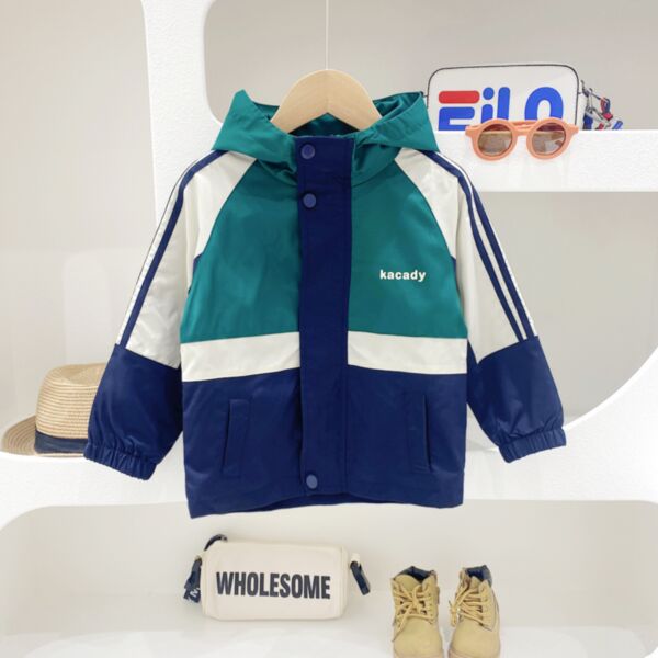 2-7Y Colorblock Zipper Button Windcoat With Hat Wholesale Kids Boutique Clothing KCV493105