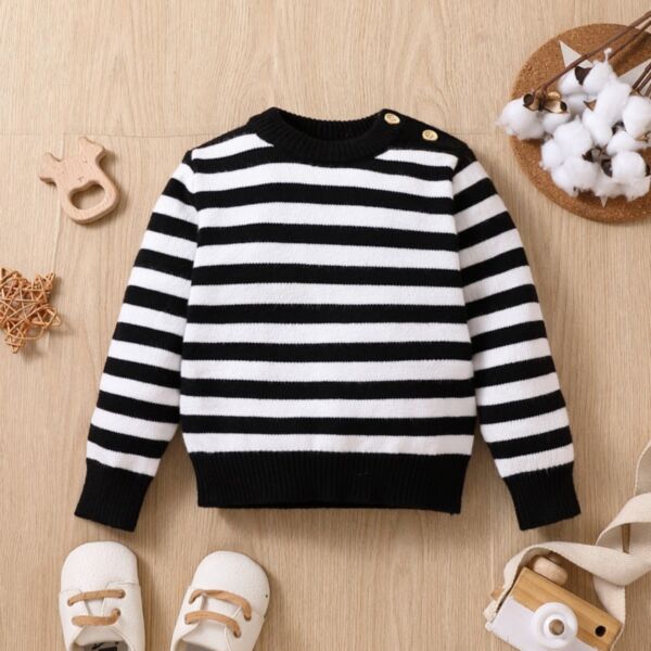 6-24M Knitwear Striped Long Sleeve Button Shoulder Sweater Baby Wholesale Clothing KTV493224