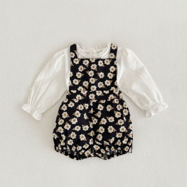 3-24M Floral Lace White Lotus Sleeve Tops And Flower Suspender Pants Jumpsuit Set Baby Wholesale Clothing KSV493241
