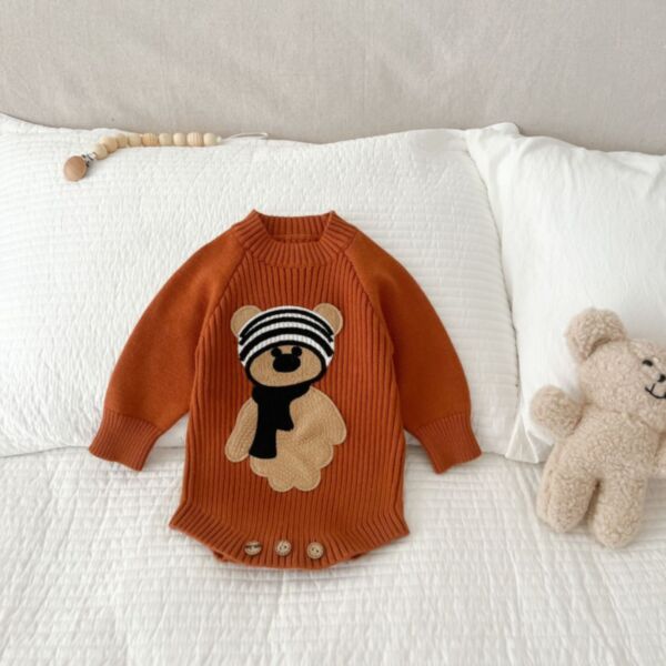 3-24M Bear Print Knitwear Long Sleeve Sweater Tops Romper Baby Wholesale Clothing KTV493234