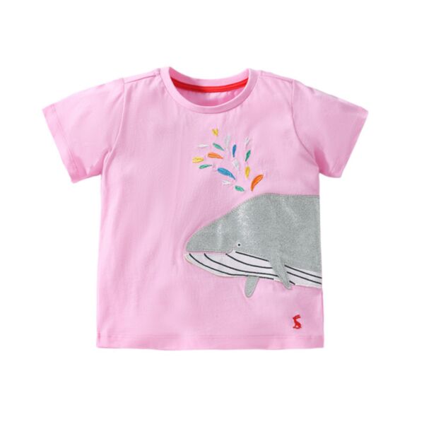 18M-7Y Toddler Girls Summer Shark Embroidered T-Shirts Wholesale Little Girl Clothing KTV388561