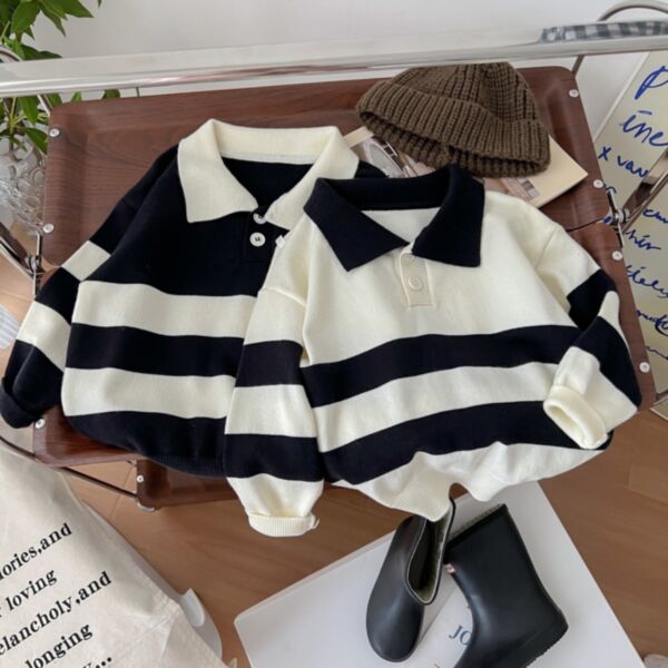 18M-7Y Black And White Color Long Sleeve Knitwear Shirt Wholesale Kids Boutique Clothing KTV493287
