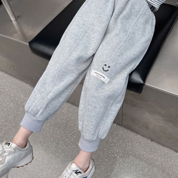 18M-7Y Smile Print Solid Color Fleece Sports Trousers Wholesale Kids Boutique Clothing KPV493284