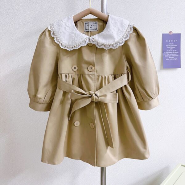 18M-7Y Lace Collar Solid Color Bowknot Dress Coat Wholesale Kids Boutique Clothing KDV493281