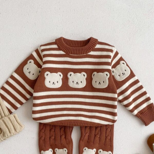 3-24M Bear Print Striped Knitwear Long Sleeve Sweater Baby Wholesale Clothing KSV493279