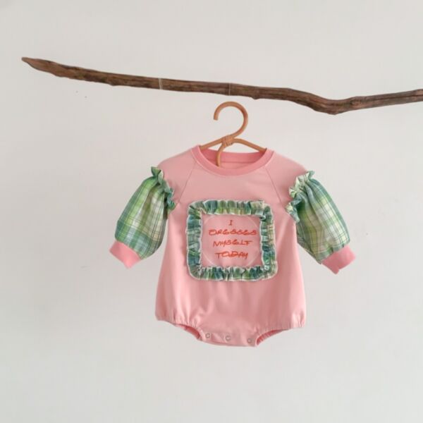 3-18M Letter Lotus Bubble Sleeve Colorblock Romper Baby Wholesale Clothing KJV493277