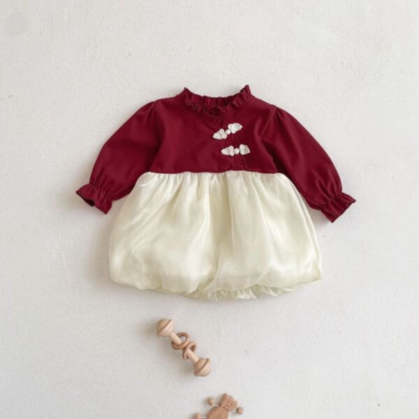 3-18M Letter Lotus Bubble Sleeve Colorblock Romper Baby Wholesale Clothing KDV493276
