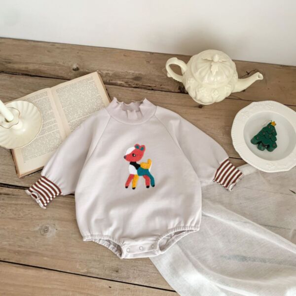 3-24M Deer Print Striped Sleeve Romper Baby Wholesale Clothing KJV493274
