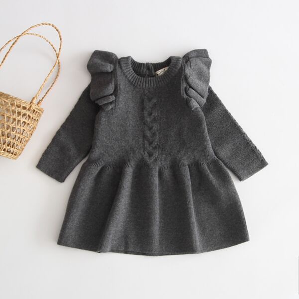 3M-3Y Solid Color Flying Sleeve Long Sleeve Knitwear Sweater Dress Baby Wholesale Clothing KDV493273