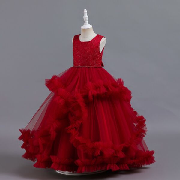 2-10Y Shiny Paillette Sleeveless Pleated Princess Dress Wholesale Kids Boutique Clothing KDV493096
