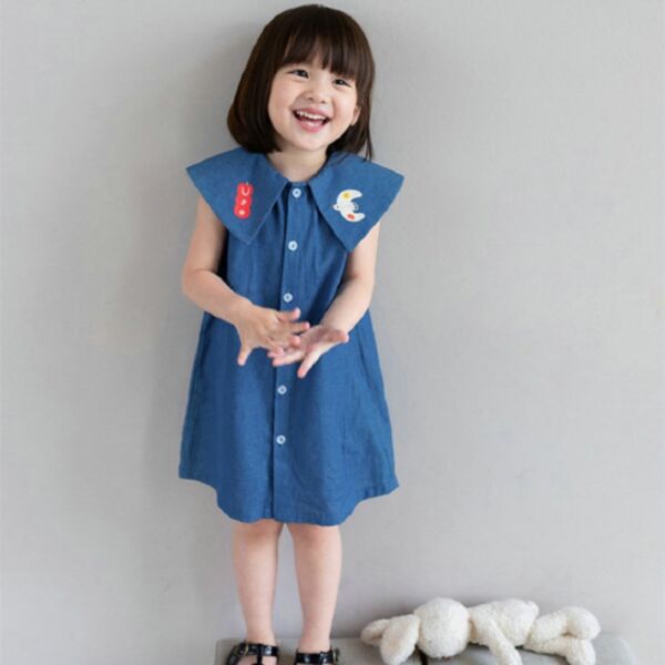 18M-6Y Toddler Girls Lapel Embroidered Denim Dresses Wholesale Girls Fashion Clothes KDV388650
