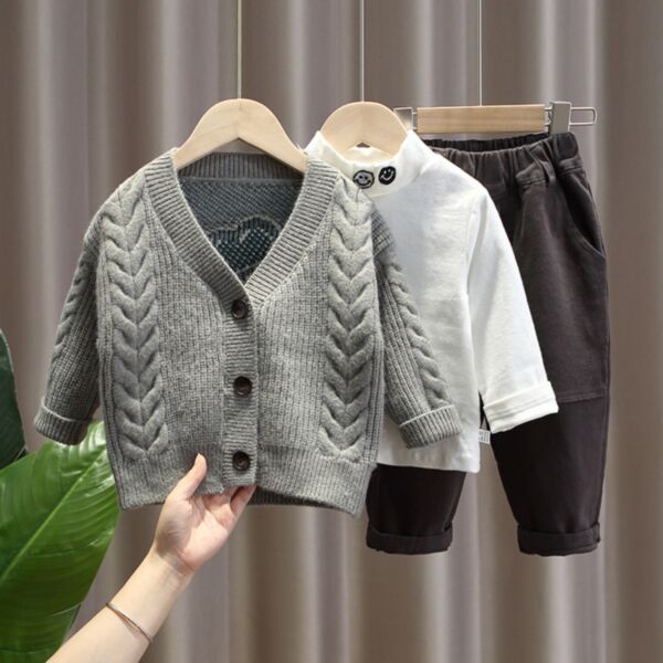 9M-4Y Bear Print Long Sleeve Knitwear Cardigan Wholesale Kids Boutique Clothing