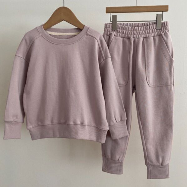 6M-3Y Solid Color Fleece Pullover And Pants Set Baby Wholesale Clothing