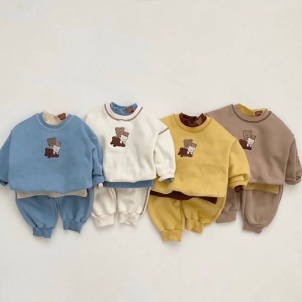 6M-3Y Three Bear Solid Color Pullover And Trousers Set Baby Wholesale Clothing