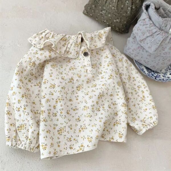 6-24M Floral Wide Lotus Collar Bubble Sleeve Tops Baby Wholesale Clothing KTV493341