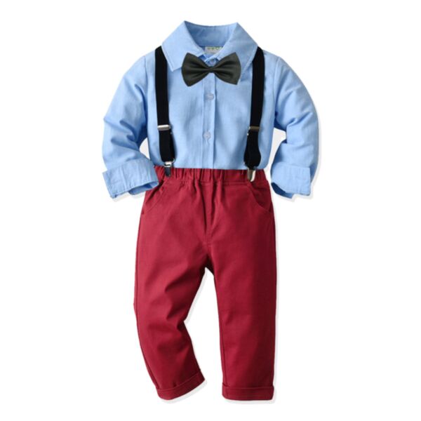 12M-7Y Toddler Boys Solid Color Shirt Suspender Pants Suit Sets Wholesale Boys Boutique Clothing KSV388693