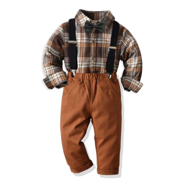 12M-7Y Toddler Boys Suit Sets Plaid Shirts & Suspender Pants Wholesale Boys Clothing KSV388694