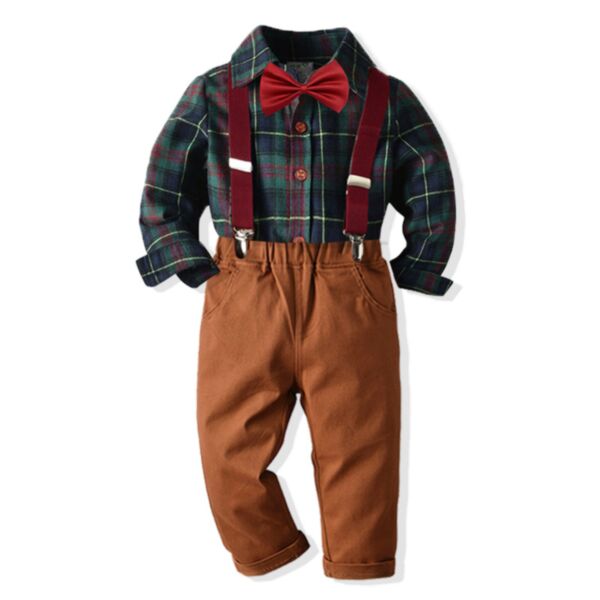 18M-7Y Toddler Boys Suit Sets Checked Bowtie Shirts & Pants Wholesale Boys Clothes KSV388700