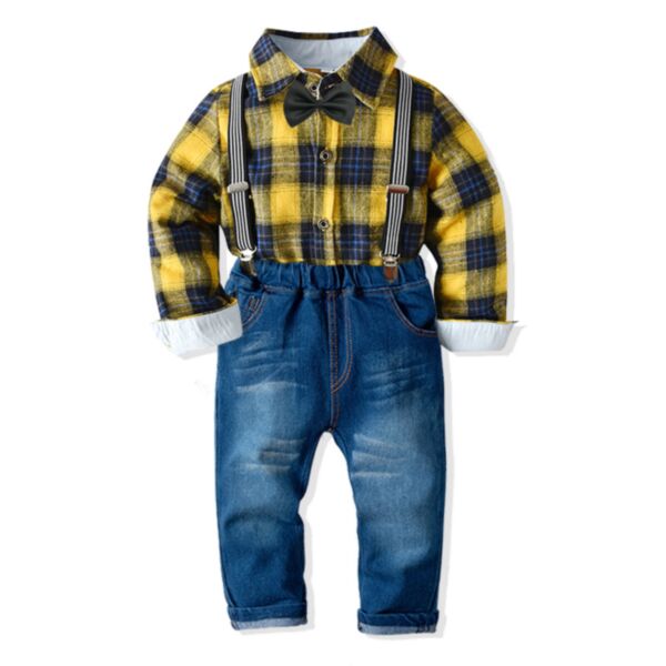 12M-7Y Toddler Boys Suit Sets Plaid Shirts & Suspender Jeans Wholesale Boy Clothing KSV388702