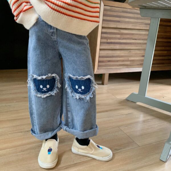 18M-6Y Toddler Girls Cartoon Cat Jeans Trousers Wholesale Girls Fashion Clothes KPV388643