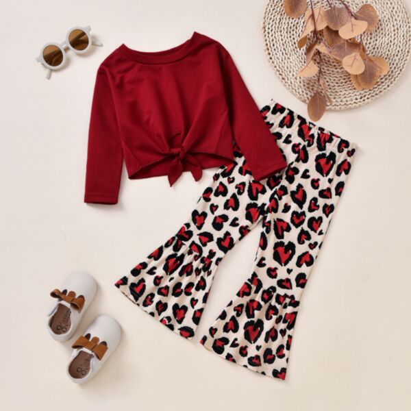 18M-6Y Red Tops And Leopard Print Flares Trousers Wholesale Kids Boutique Clothing KSV493323