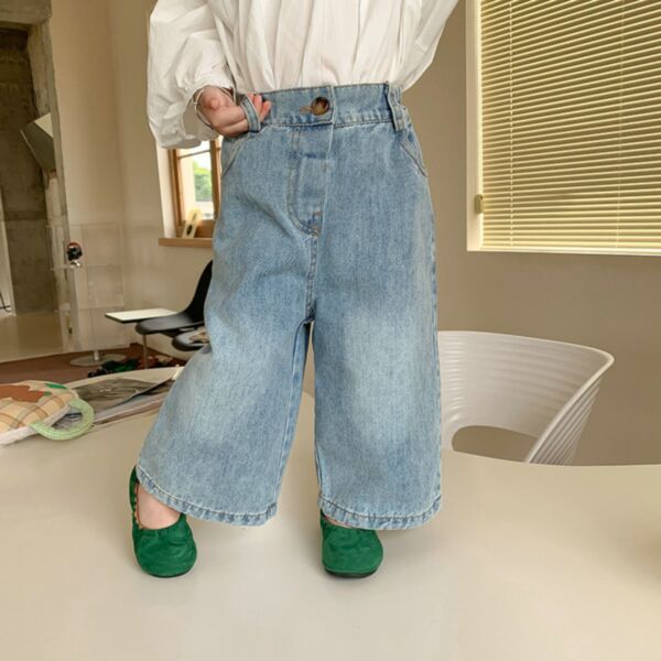 18M-6Y Toddler Girls Loose Wide-Leg Cropped Jeans Wholesale Girls Fashion Clothes KPV388644