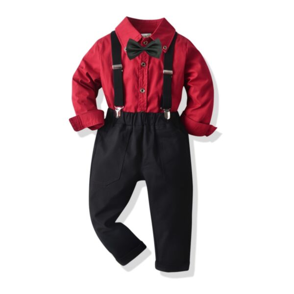 18M-6Y Toddler Boys Burgundy Shirt Suspenders Trousers Suit Sets Wholesale Boys Clothing KSV388698