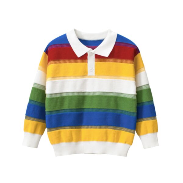 18M-7Y Toddler Boys Striped Colorblock Polo Collar Pullover Wholesale Boys Clothes KTV591651