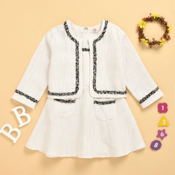 18M-6Y White Knitwear Long Sleeve Coat And Skirt Set Wholesale Kids Boutique Clothing KSV493299