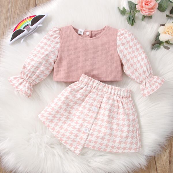 3-24M Plaid Lotus Bubble Sleeve Tops And Skirt Set Baby Wholesale Clothing KSV493293