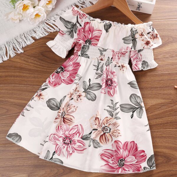 3-7Y Short Sleeve Flower Wide Colalr Dress Wholesale Kids Boutique Clothing KDV493379