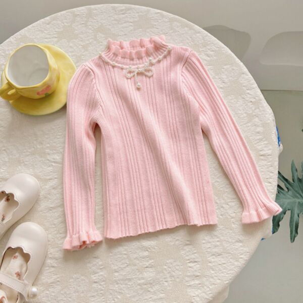 3-7Y Toddler Girls Solid Color Ruffle Collar Knitted Sweater Wholesale Girls Clothes KTV388733