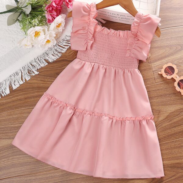 3-7Y Lotus Sleeve Print Pleated Skirt Dress Wholesale Kids Boutique Clothing KDV493364