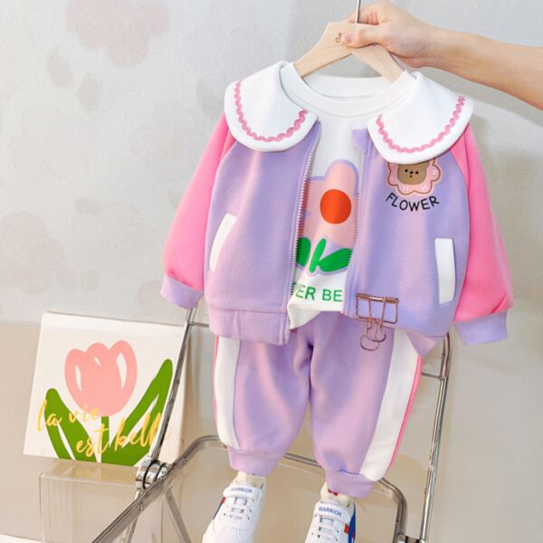 6M-3Y Wide Collar Colorblock Zipper Coat And Pants Set Baby Wholesale Clothing KSV493161