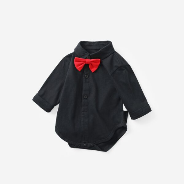 3-24M Black Long Sleeve Red Bowknot Romper Baby Wholesale Clothing KJV493156