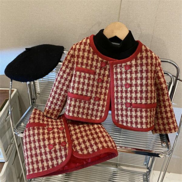 18M-6Y Red Plaid Button Cotton Padded Wholesale Kids Boutique Clothing KSV493145