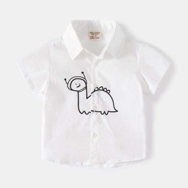 18M-6Y Line-Cartton Dinosaur Print Short Sleeve Shirt Wholesale Kids Boutique Clothing KTV493410