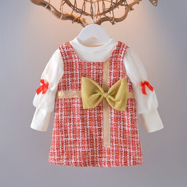 9M-3Y Bowknot Mesh Sleeve Plaid Dress Baby Wholesale Clothing KDV493590