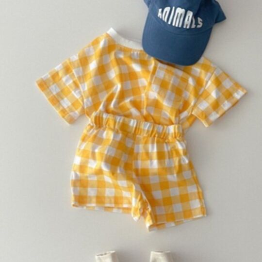 6M-3Y Plaid Heart Print Short Sleeve Tops And Shorts Set Baby Wholesale Clothing KSV493452