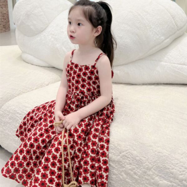 18M-7Y Flower Suspender Long Dress Wholesale Kids Boutique Clothing KDV493640