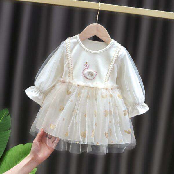 9M-3Y Goose Lotus Sleeve Mesh Dress Baby Wholesale Clothing KDV493606