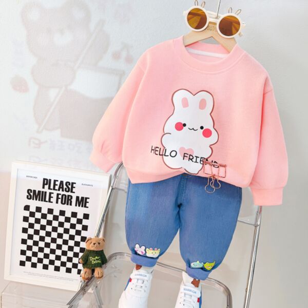 9M-4Y Bunny Rabbit Pullover And Animal Blue Jeans Set Wholesale Kids Boutique Clothing KSV493176