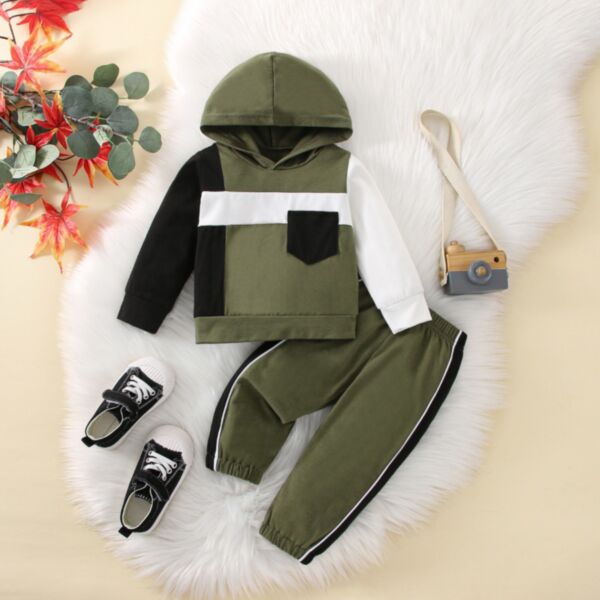 3M-3Y Colorblock Long Sleeve Hoodie And Striped Trousers Set Baby Wholesale Clothing KSV493534