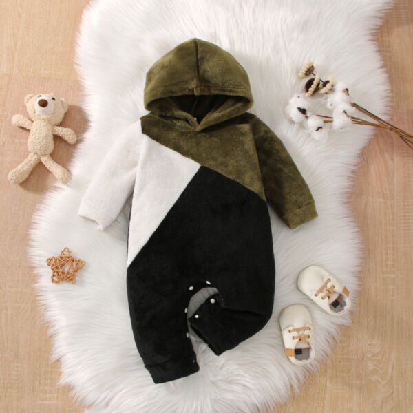 0-18M Colorblock Long Sleeve Fleece Jumpsuit With Hat Baby Wholesale Clothing KJV493537