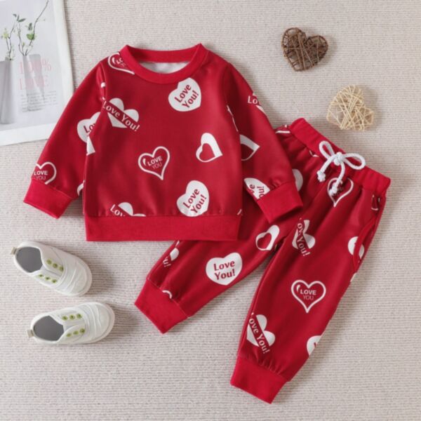 3M-3Y Love Heart Print Red Fleece Pullover Baby Wholesale Clothing KSV493527