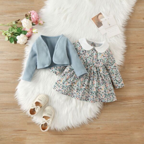 6M-3Y Knitwear Long Sleeve Coat And Floral Pleated Dress Baby Wholesale Clothing KSV493520