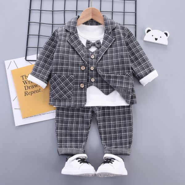 9M-3Y Toddler Boys Suit Sets Plaid Vest & Jackets & Shirts & Pants Wholesale Boys Clothes KSV388879