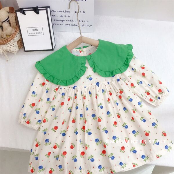 9M-6Y Toddler Girls Lapel Flower Long-Sleeved Dress Wholesale Girls Clothes KDV388752